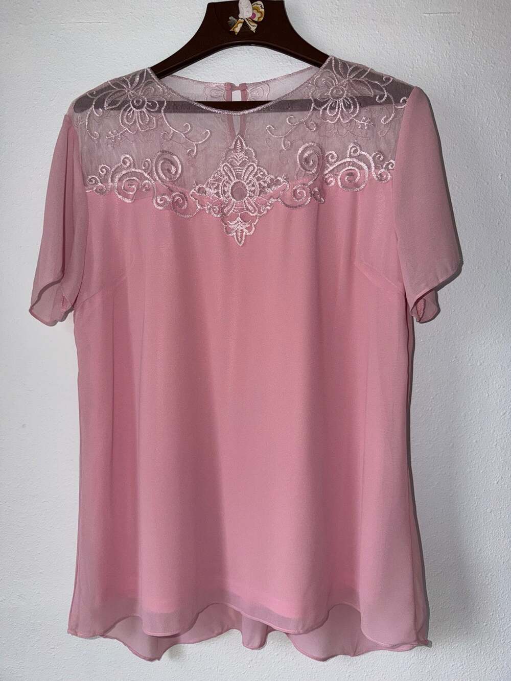 Cotton Candy Pink Lace Short Sleeve Fairycore Flowy Romantic Top Size Large